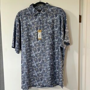 Gray and Blue Paisley Polo Shirt with Casual Elegance